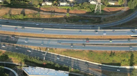 Aerial View of Interstate Junction at Sunrise 4 Stock Footage 25486444