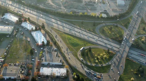 Aerial View of Interstate Junction at Sunrise Stock Footage 25486581