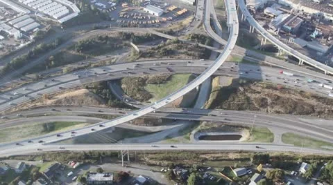 Aerial View of Interstate Traffic Stock Footage 8926331