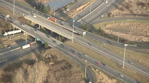 Aerial View of Interstate on Warm, Sunny Afternoon Stock Footage 10577620