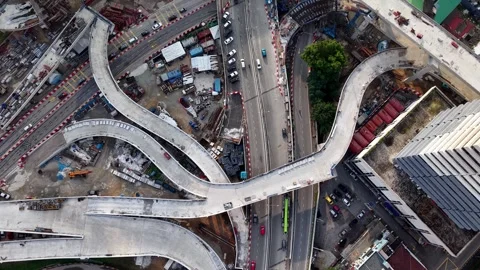 Aerial view of intertwined highway junctions Видео 332741975