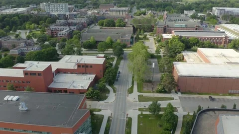 Aerial View of Iowa State University College Campus and Buildings Stock Footage