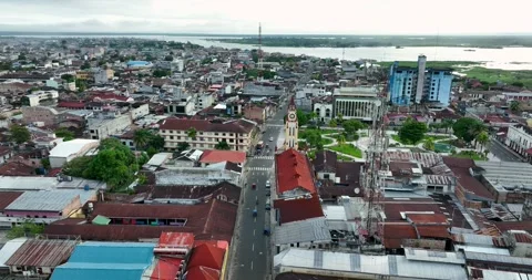 Aerial view of Iquitos, Peru, also known as the Capital of the Peruvian Stock Footage 228577757