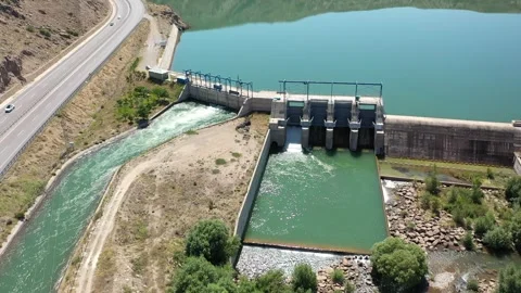 Aerial view of irrigation dam Stock Footage 294092685