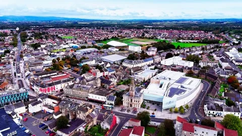 Aerial View, Irvine Town Centre, Historic and Modern Architecture Stock Footage 344033897