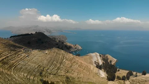 Aerial view of Isla del Sol (Island of the Sun) in Lake Titicaca Stock Footage 124507712