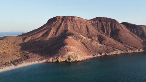 Aerial view of Isla San Jose rugged coastline in Baja California Sur Mexico Stock Footage 345374126