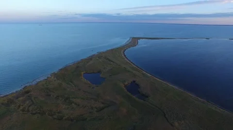 Aerial view of the island in the Azov sea Stock Footage