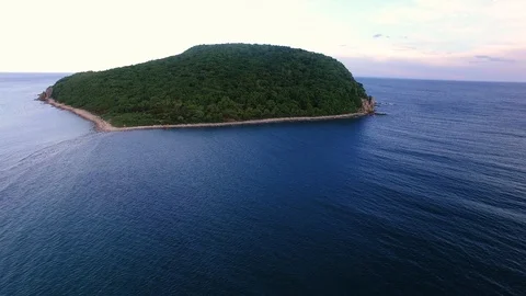 Aerial view on island in the Japan sea Stock Footage