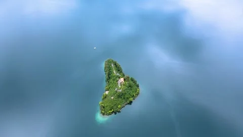 Aerial View of Island in Mist in Lugu Lake Yunnan China Video stock 336894053