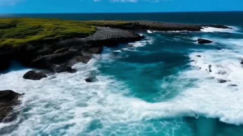 Aerial view of island reef with breaking waves Stock Footage 280854531