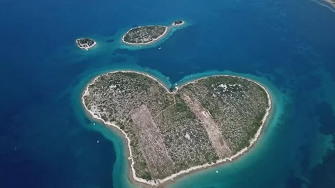 Aerial view of the island in the shape of a heart, Croatia Stock Footage 93033341