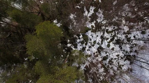 Aerial view of an island in springtime, slowly rising above the frozen lake Stock Footage 62430002