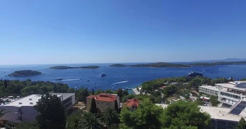 Aerial view of Islands and Yachts in Croatia Stock Footage