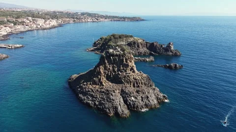 Aerial view of Islands of the Cyclops in Aci Castello, Italy. Stock Footage 336291688