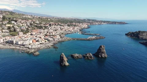 Aerial view of Islands of the Cyclops and Aci Castello, Italy. Stock Footage 336291648