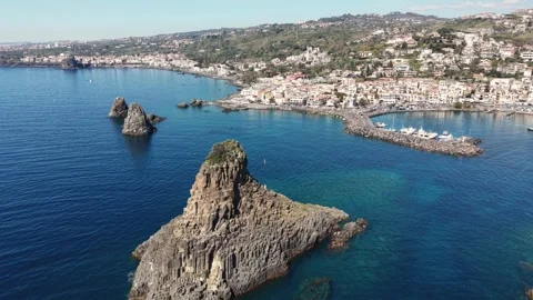 Aerial view of Islands of the Cyclops and Aci Castello, Italy. Stock Footage 336291666