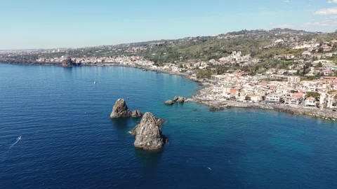 Aerial view of Islands of the Cyclops and Aci Castello, Italy. Stock Footage 336291668