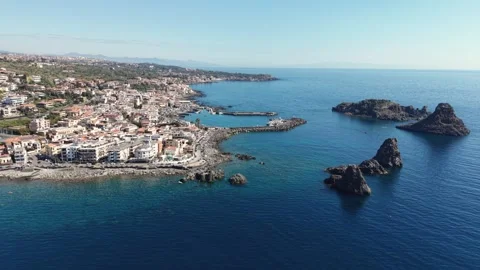 Aerial view of the Islands of the Cyclops and Aci Castello, Italy. Stock Footage 336291674