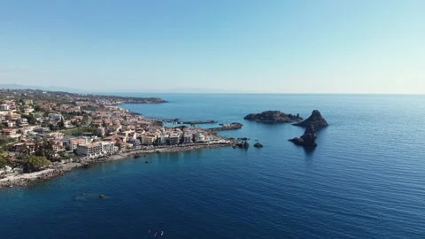 Aerial view of Islands of the Cyclops and Aci Castello, Italy. Stock Footage 336291681
