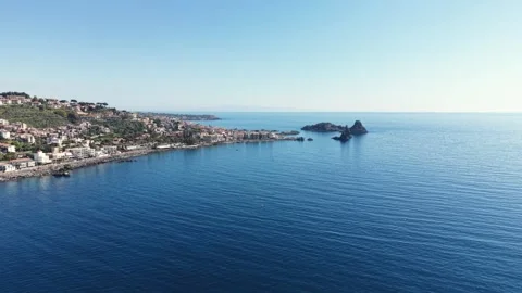 Aerial view of Islands of the Cyclops and Aci Castello, Italy. Stock Footage 336291696