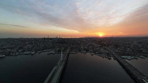 Aerial view in istanbul golden horn with amazing sunset Stock Photos
