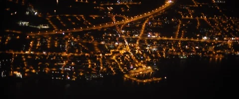 Aerial view of Istanbul from plane window at night. Plane flying above Turkey Stock Footage 127136796