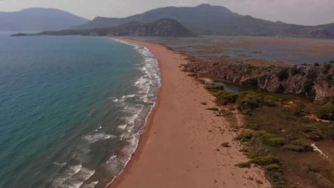 Aerial view of Istuzu beach, spawning site of Red Data Book relict loggerhead Stock Footage 158286969