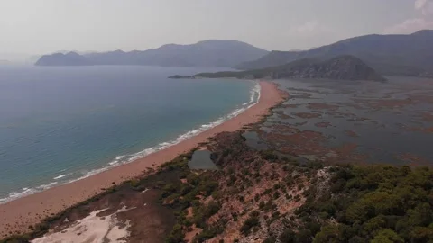 Aerial view of Istuzu beach, spawning site of Red Data Book relict loggerhead Stock Footage 159153739