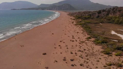 Aerial view of Istuzu beach, spawning site of Red Data Book relict loggerhead Stock Footage 159800967