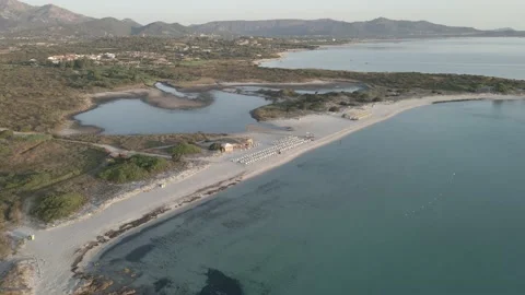 Aerial view of Isuledda beach, San Teodoro, Sardinia Stock Footage 201442947