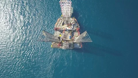 Aerial view of the jack up rig being towed to the offshore location Stock Footage 124028082