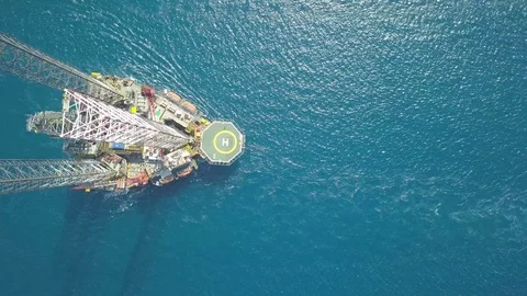 Aerial view of the jack up rig being towed Stock Footage 124028147