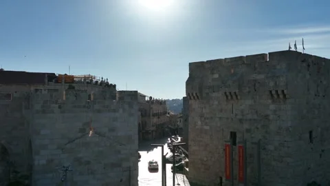 Aerial view Jaffa Gate Jerusalem old city morning light Israel Stock Footage 331697315