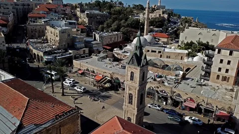 Aerial View of Jaffa’s clock tower and the Old City Stock Footage 99119617