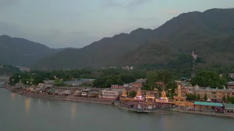 Aerial view of Janki Setu Bridge and Rishikesh Gallery. Vídeos de archivo 340247845