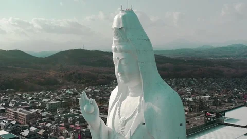 Aerial View of Japanese Statue Stock Footage 100749172