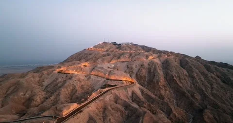 Aerial view of Jebel Hafit mountain during sunset in Al Ain, UAE Stock Footage 320100401