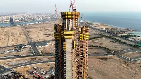 Aerial view Jeddah Tower skyscraper , world's tallest building Video stock 309486509