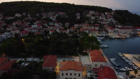 Aerial view of jelsa town on hvar island in croatia at dusk Stock Footage 339846344