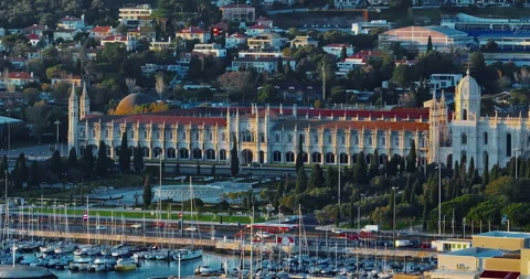 Aerial view of Jeronimos Monastery at Lisbon. Landscape Lisbon at sunny day 動画素材 311114399