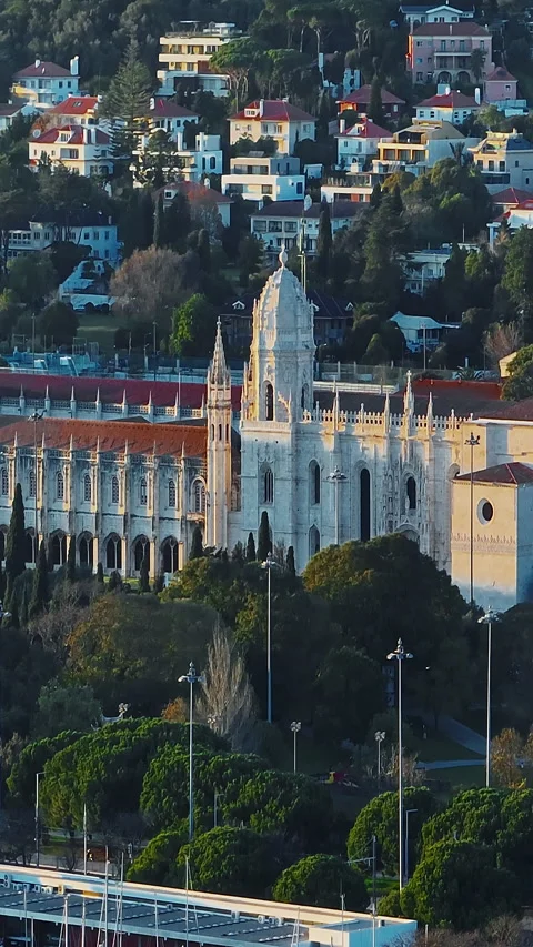Aerial view of Jeronimos Monastery at Lisbon. Landscape Lisbon at sunny day Stock Footage 320896949