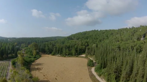 Aerial view of  Jerusalem mountains, wheat field and forests, Israel Video stock 45158350