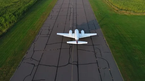 Aerial View of Jet on Runway Stock Footage 100010373