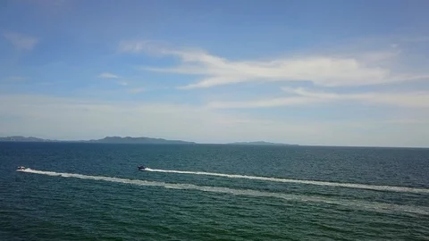 Aerial View of Jet Ski playing in Bangkok sea Stock Footage 122828893