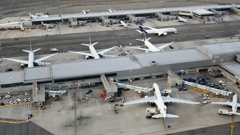 Aerial view of JFK terminal 8 Stock Footage 120155974