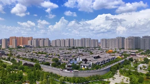 Aerial View of Jimo Ancient City Blending History and Modernity Stock Footage 330795449