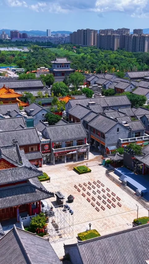 Aerial View of Jimo Ancient City: Traditional Chinese Architecture Stock Footage 330797652