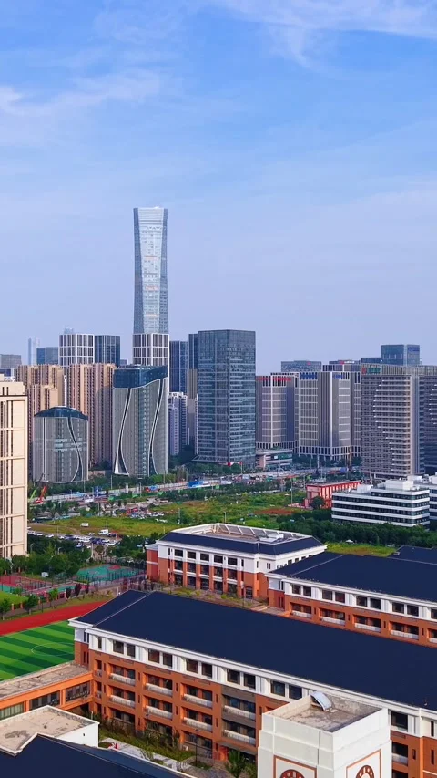 Aerial View of Jinan High-tech Zone CBD and Modern Cityscape Stock Footage 331213350