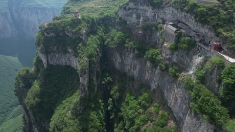 Aerial View of Jindeng Temple Cliff Cave Monastery Pingshun County Shanxi China Vídeos de archivo 336101756
